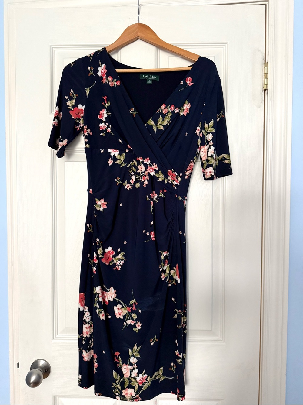 Ralph Lauren Navy Blue Floral Wrap Dress